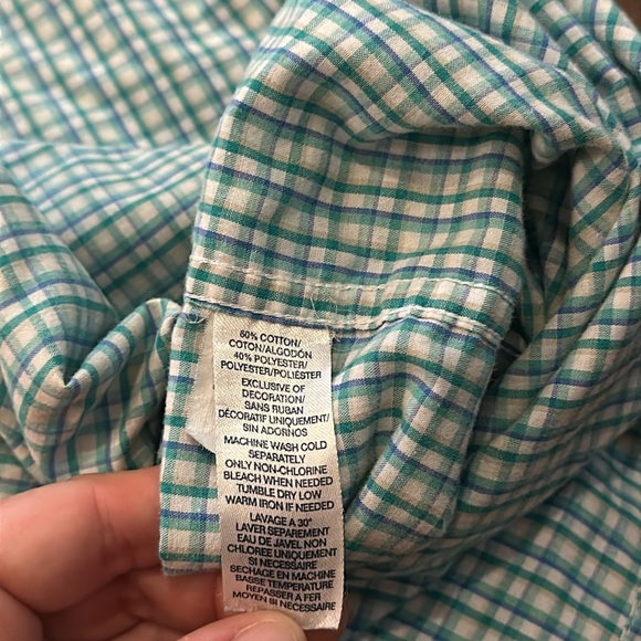 Chaps Green Blue White Plaid Button Down Short Sleeve Dress Casual Shirt Size XL - Picture 6 of 11